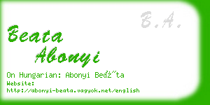 beata abonyi business card